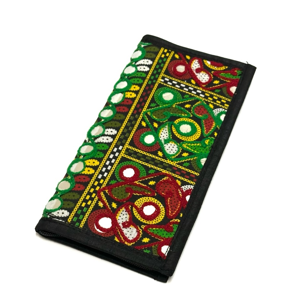 Embroidered Green Multi-Color Women's Clutch Wallet